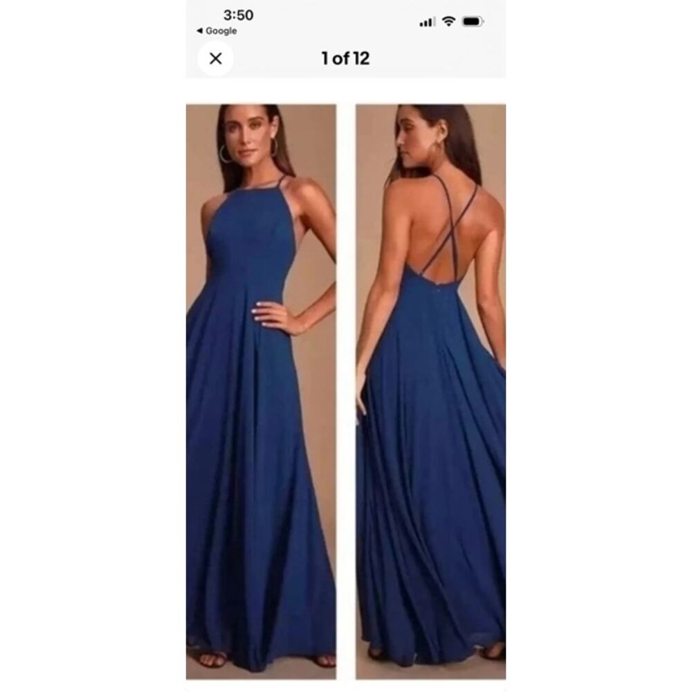 Lulus Mythical Kind of Love Maxi Navy Crisscross Back Dress XL